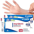 CARE PLUS Vinyl Gloves Clear Extra Large Size 200 Count | Heavy Duty, Non-Sterile, Powder-Free, Latex-Free Rubber | Food Prep, Kitchen & Cleaning Gloves, Ideal for Professional Use