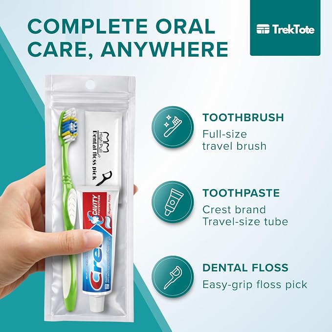 Stuhrling Bottle TrekTote Bulk Oral Care Kits, Toothbrush Toothpaste Floss Picks Set, Travel Dental Hygiene Kits, Bulk Case Hygiene Kits