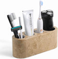 Toothbrush Holder for Bathrooms, 4-Slots Marble Toothbrush and Toothpaste Holder Stand Bathroom Organizer Countertop for Electric Toothbrush, Floss, Razor, Comb (Brown)