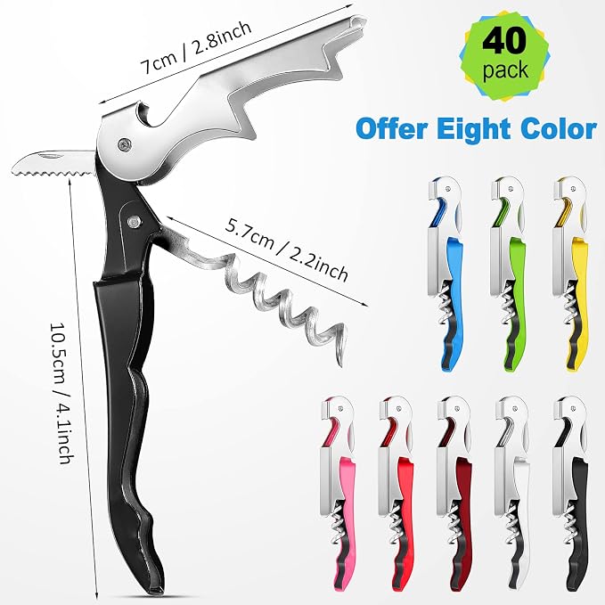 Honoson 40 Pieces Wine Opener Bulk Corkscrew Bottle Wine Key Opener Waiter Metal Heavy Beer Corkscrew Serrated Foil Cutter Key for Servers Home Restaurants Bars Waiter Bartenders (Fresh Colors)