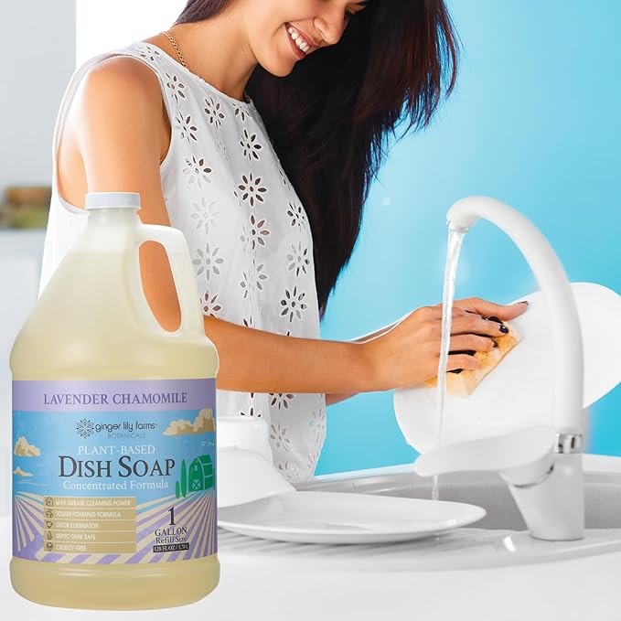 Ginger Lily Farms Botanicals Plant-Based Liquid Dish Soap, Concentrated Formula with Max Grease Cleaning Power, Cruelty-Free, Lavender Chamomile Scent, 1 Gallon (Pack of 4)