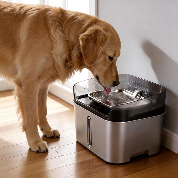 No Spill Dog Water Fountain Stainless Steel, Large 8L/2.1Gal Ultra Quiet | Pet Water Fountain for Cats Dogs Indoor, Automatic Dog Water Bowl Dispenser