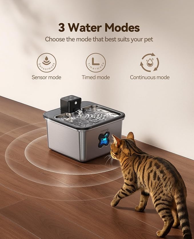Cordless Cat Water Fountain : [Visual Filter] & [Heavy-Duty Stainless Steel] 3.2L/108oz, FEELNEEDY- Premium, Durable Design, 4000mAh Battery Operated Pet Fountain with Sensor, FN-W17 for Cats and Dogs