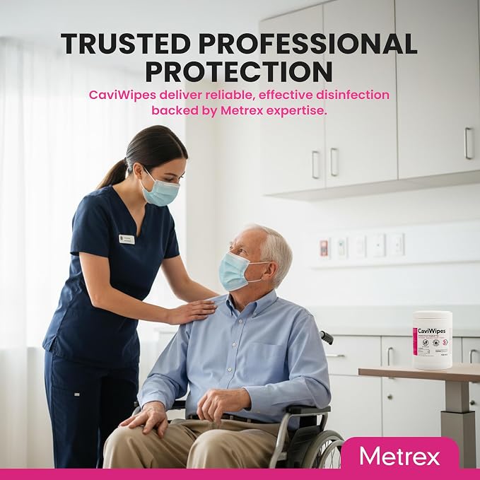 Metrex CaviWipes Disinfecting Towelettes – Alcohol-Based Scent, Durable Non-Woven Disinfecting Wipes, Surface Cleaner for Healthcare Settings – 6" x 6-3/4", 160 Wipes, White, 4 Pack