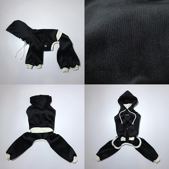 D Doggy Star Italian Greyhound Clothes, Corduroy Velvet Hooded Jumpsuit, Stretchy and Cozy (2XL,Hoodie Black)