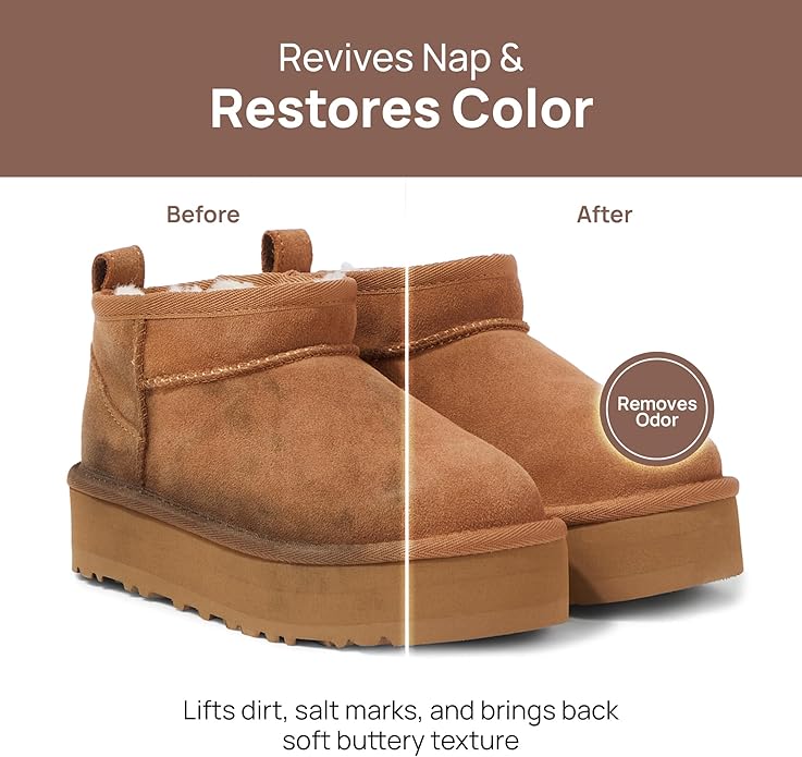 FORTIVO Suede Cleaning Kit Compatible for UGG Footwear - Sheepskin & Suede Gentle Cleaner and Conditioner, Protector Spray, Odor Remover, Suede Stain Nap Eraser, Dual Brush Set for UGG Shoes