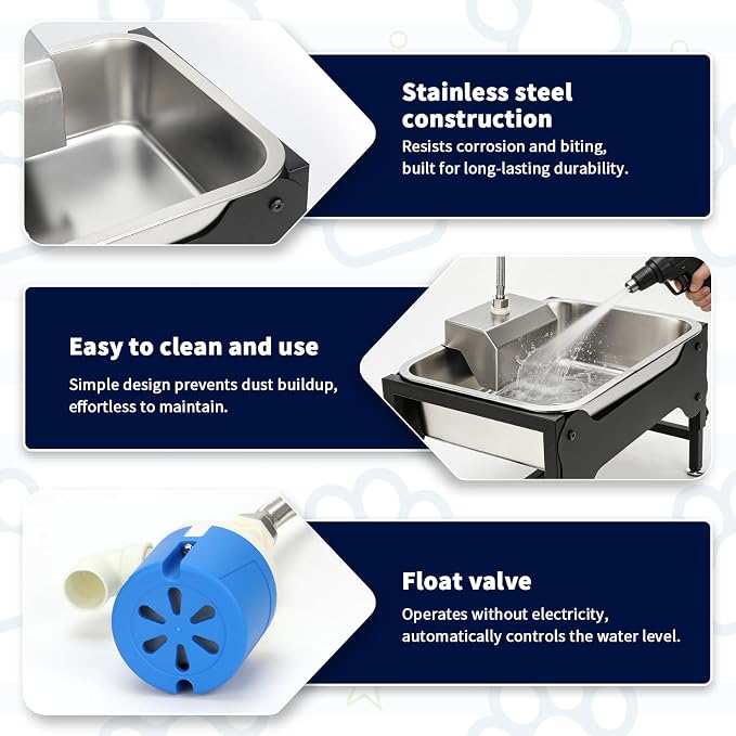 BWOGUE 3 Gal Automatic Dog Water Dispenser, Elevated Outdoor Bowl for Dogs | Automatic Water Dispenser for Dogs, Stainless Steel Pet Waterer, 9/11/13/15 in Stand, Float Valve, Big Dogs Pets Livestock
