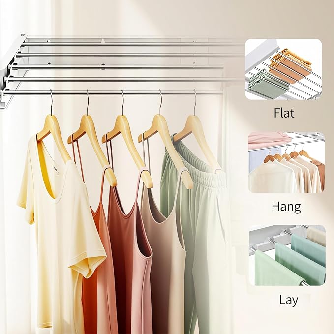 Wall Mounted Clothes Drying Rack 31.5" Foldable, 60 lb for Laundry & Apt | Carbon Steel & Stainless Steel, 60 lb, Rust-Resistant, Fits Brick/Wood, Folds 3" Deep, for Apt, RV, Laundry