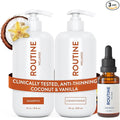 Routine Wellness Shampoo and Conditioner Set and Hair Serum for Thinning Hair - DHT Blocker Women & Men - Color Safe Shampoo for Hair Loss & Healthier Hair - Coconut & Vanilla Set + Hair Serum
