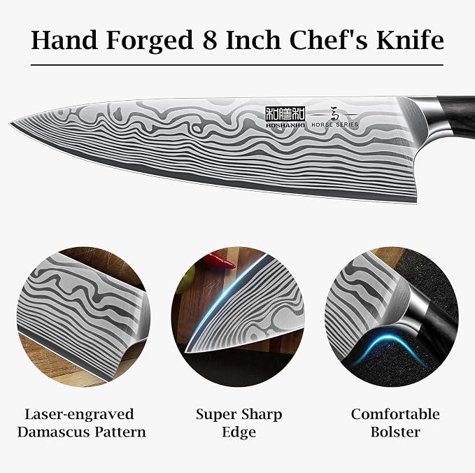 HOSHANHO 8" Chef Knife, Ultra Sharp High Carbon Powder Steel Kitchen Knife | Japanese Chef's Knife with Ergonomic Pakkawood Handle, Professional Kitchen Gadgets Cooking Knife for Chopping and Cutting