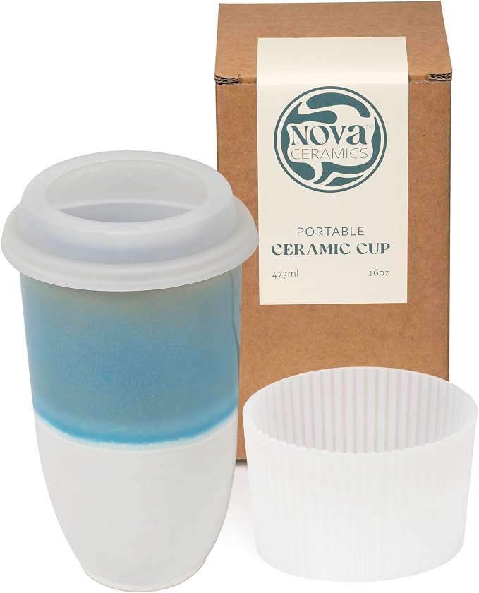 NOVA CERAMICS Travel Coffee Tumbler – Travel Mug - On the Go Coffee Mug – Microwave & Dishwasher Safe Green CoffeeTumbler - Gifts For Women Men Him Her – 16oz – Lagoon