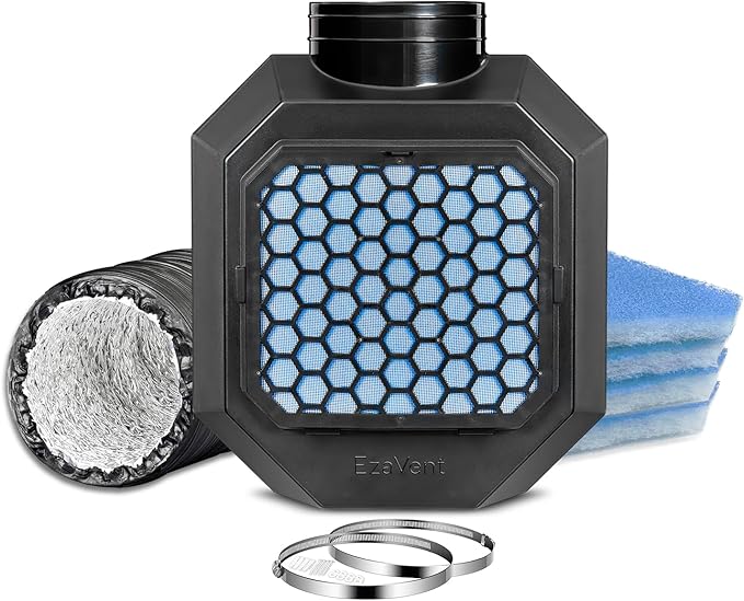 EzaVent Indoor Dryer Full Set Vent with 4 Filters, 8ft PVC Aluminium Duct Hose and Fittings Only for Electric Dryers - 1 Year Warranty (Black EzaVent Full Set)