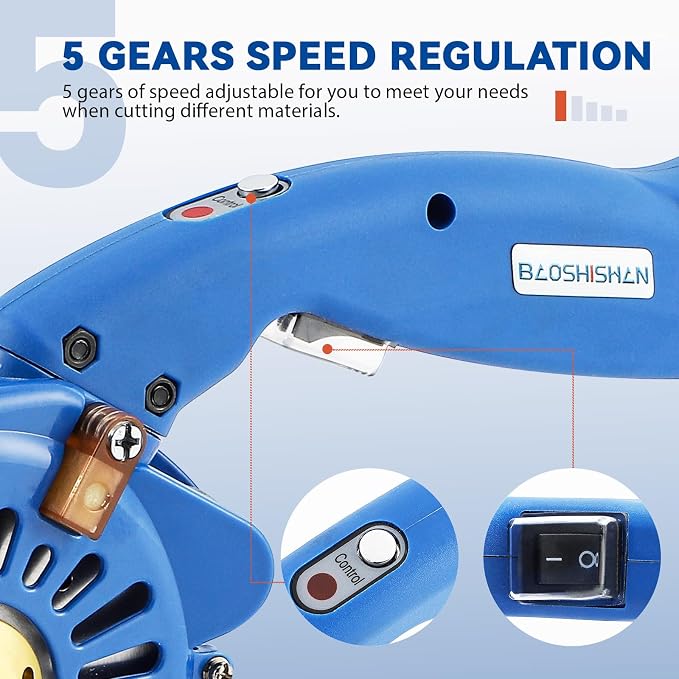 BAOSHISHAN 100mm Plug-in Electric Fabric Rotary Cutter Heavy Duty | Speed Adjustable Round Blade Fabric Cutting Machine for ≤1.06 inch Thickness Multilayer Fabric Leather Cloth Carpet (Blue)