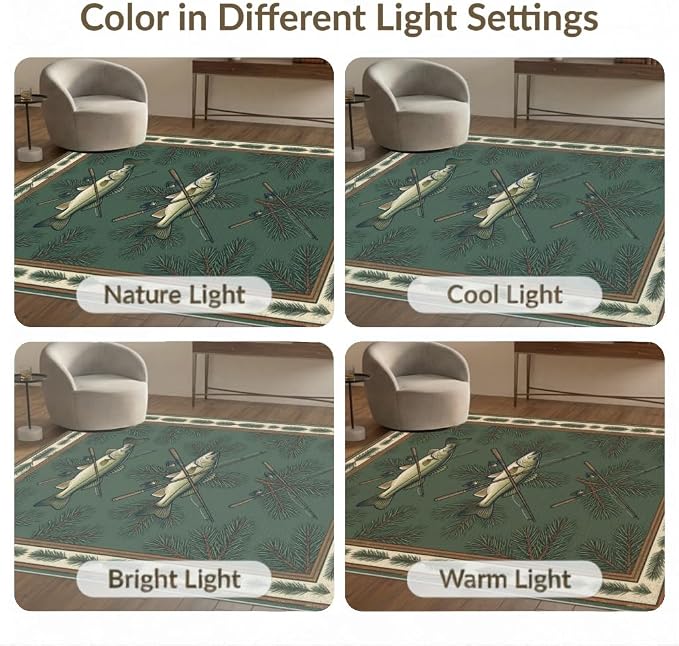 3'x5' Washable Area Rug Bass Vintage Lake Cabin Angler Lure Tackle Motif Fish Fishing Refined Structured Stain Resistant Flatwoven for Entryway, Kitchen, Mudroom