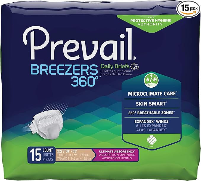 Prevail Air Incontinence Brief - Ultimate Plus Absorbency - Size 3 - X-Large - 15 Count (1 Pack of 15)