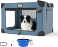 36 Inch Portable Travel Dog Crate Blue with Chew-Proof Mesh Window | Sturdy Frame,Soft Blanket and Foldable Bowl,Waterproof and Easy to Clean,for Camping,Signature card，Storage Bag，Mesh Windows
