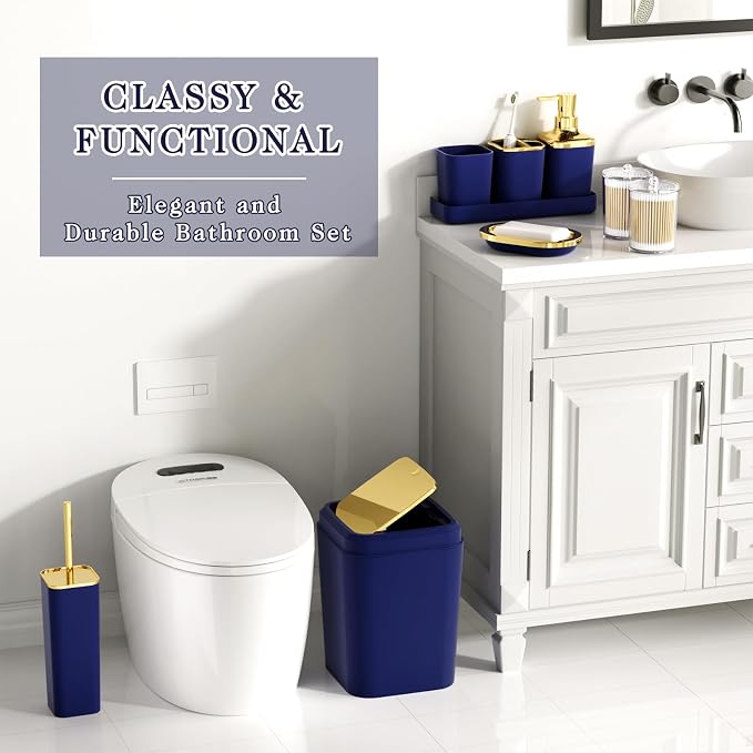 XLHOMO Bathroom Accessory Set - 24PCS Luxury Bathroom Accessories Set, Bathroom Sets with Shower Curtain and Rugs, Blue Bathroom Set with Trash Can, Toothbrush Holder & Soap Dispenser for Home Decor