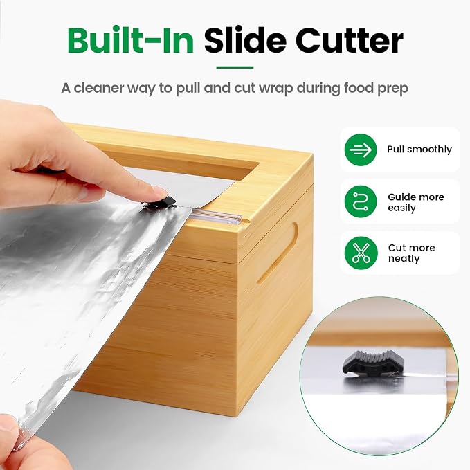 Libreshine 12 Inch Plastic Wrap Dispenser with Cutter, Commercial Bamboo Holder for Large 3000 Ft Wrap Rolls, Fits Costco and Kirkland Size Plastic Wrap and 1000 Ft Foil Rolls