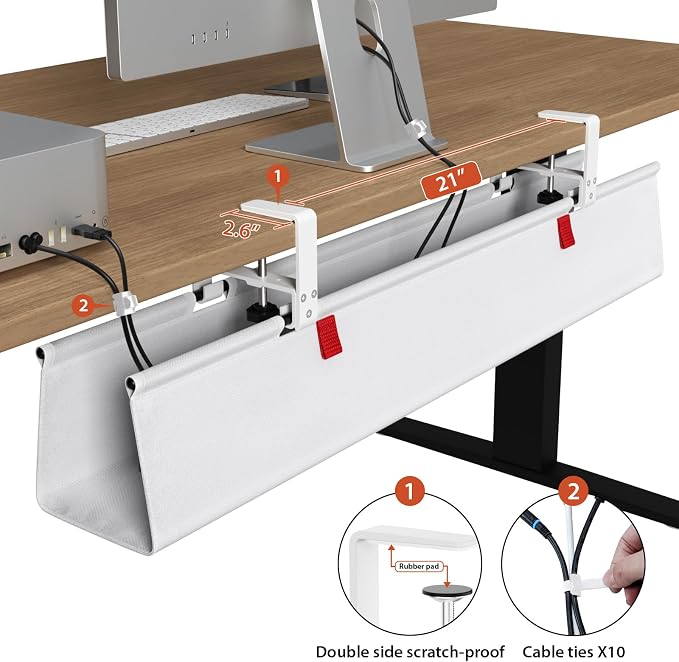 Univivi No Drill Under Desk Cable Management Tray, 36" Cord Organizer for Table, Clamp/Screw Mount Desk Cable Management, Premium Fabric Cable Management Tray for Office, Home