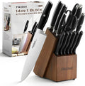 Fikshot Knife Set, German Stainless Steel, Black, 14-Piece kitchen knives | Full Tang Handle, Ultra-Sharp, Knife Block & Sharpener Included, Rust-Resistant, Dishwasher-Safe, Gift for Chefs, BBQ Prep
