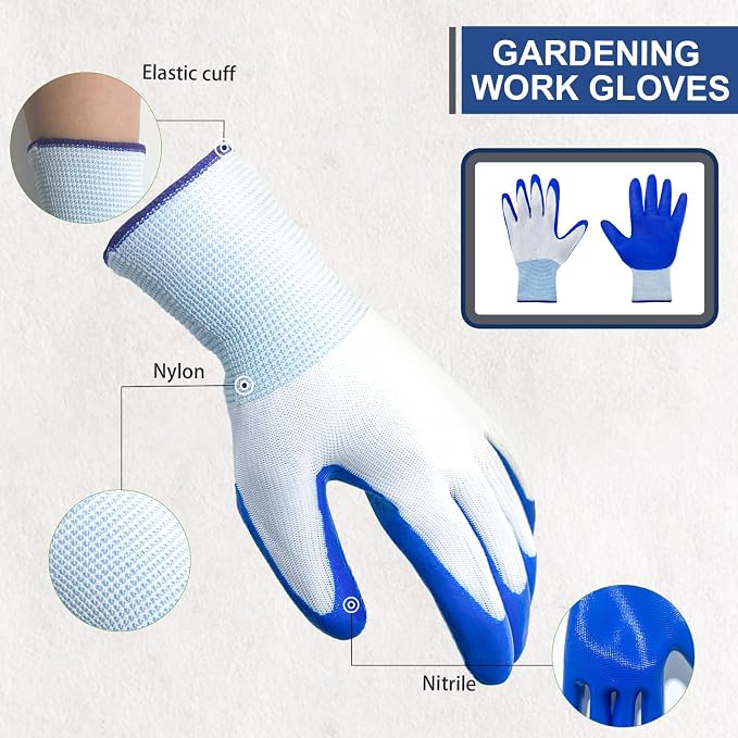 WHEATHUSK 144 Pairs Gardening Work Gloves Bulk for Men Women, Breathable Rubber Coated Garden Gloves for Construction, 9.1 Inch