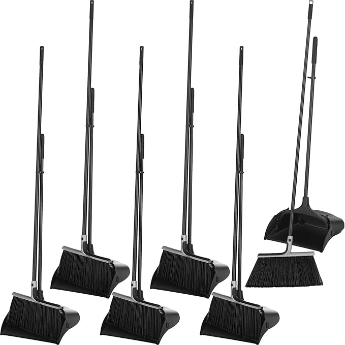 Yungyan 6 Set Broom with Dustpan Combo Set with 54 Inch Long Handle Commercial Lobby Plastic Upright Dustpan and Broom Set for Floor Cleaning Home Office Restaurant Indoor Outdoor Use