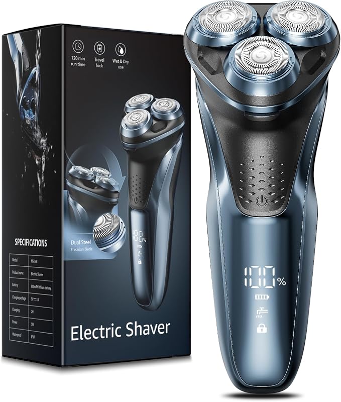 Travel Electric Razor for Men:5D Floating Head Shavers for Men, Smooth Shave Ready in Seconds - IPX7 Waterproof Wet or Dry, Practical USB-C Rechargeable, Stainless Steel Blades, Midnight Blue