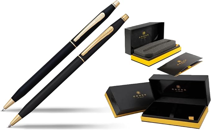 Cross 250105 Classic Century Ballpoint Pen & Pencil Set, Black | 23 Kt. Gold Accents