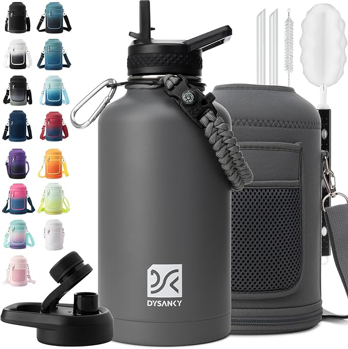 DYSANKY 64 oz Insulated Water Bottle | Upgraded Thickened Stainless Steel Water Jug for Gym and Hiking with Straw, Carrier Bag, Handle Strap | BPA-Free 64 oz