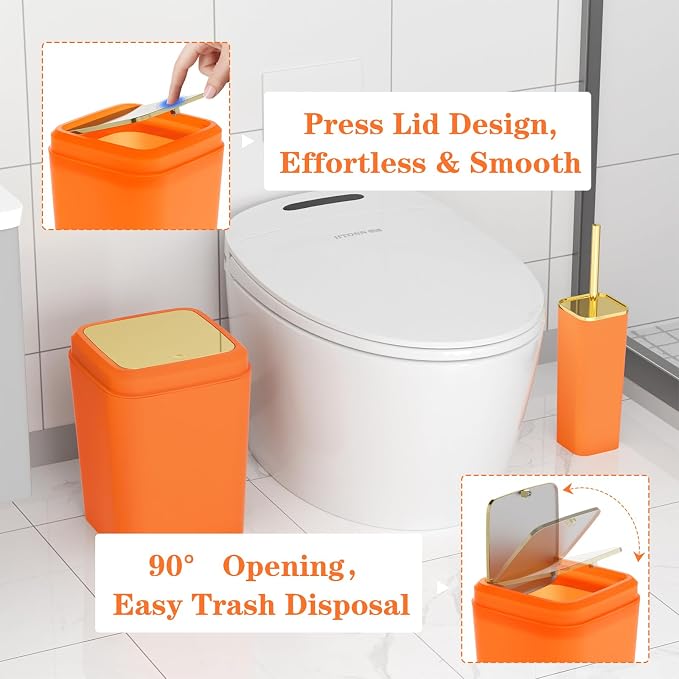 XLHOMO Bathroom Accessories Set - 25PC Bathroom Set with Shower Curtain and Rugs, Orange Bathroom Set, Bathroom Accessory Set with Press-on Lid Trash Can, Soap Dispenser and Qtip Holders for Home