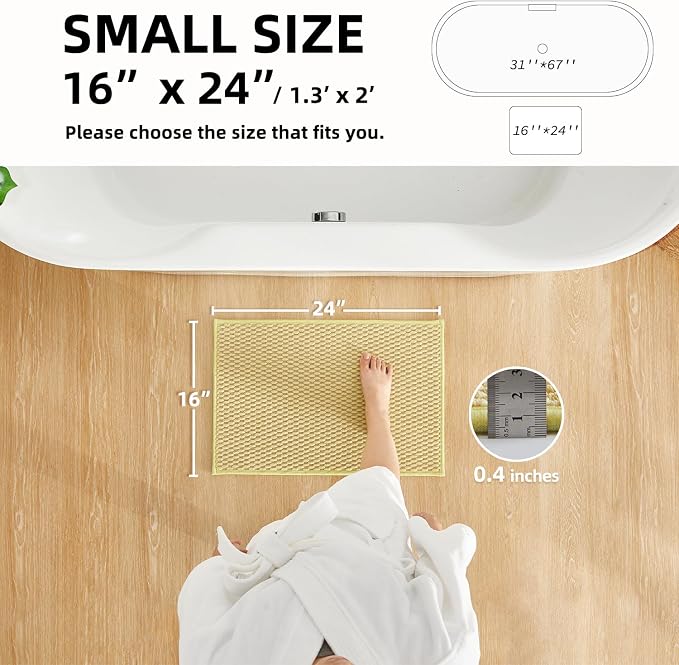 TYUU Bathroom Rugs Non Slip Washable, Super Absorbent Thin Bath Mat Small Quick Dry Low Pile Bathroom Rug, Yellow 16"x24"