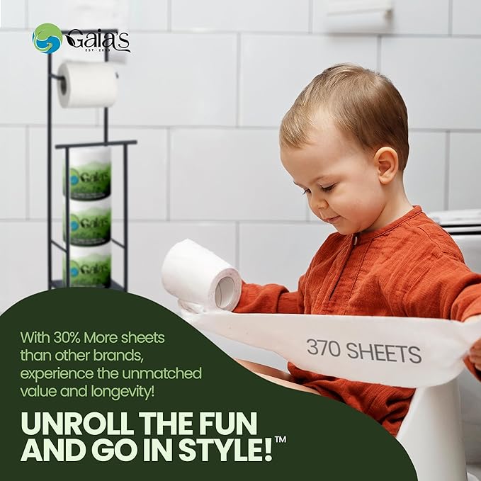 Gaias Premium and Soft Organic Bamboo Toilet Paper | 24 Mega Rolls, 3 Ply, 370 Sheets | FSC Certified, PFAS & BPA Free, Eco-Friendly, Sustainable Tissue - Plastic Free, Septic Safe, Vegan