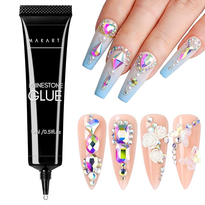 Makartt 15ml UV Rhinestone Glue Gel for Nail Gems and Charms | Medium Viscosity, DIY 3D Nail Art, Salon Rhinestone Looks, 120s UV Lamp Cure, Glitter, Pearls and Sequins
