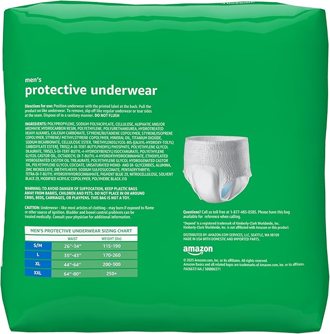 Amazon Basics Maximum Absorbency Incontinence Underwear for Men with Leak Protection, Bladder Leak Control, 2X-Large, 42 Count (3 Packs of 14)