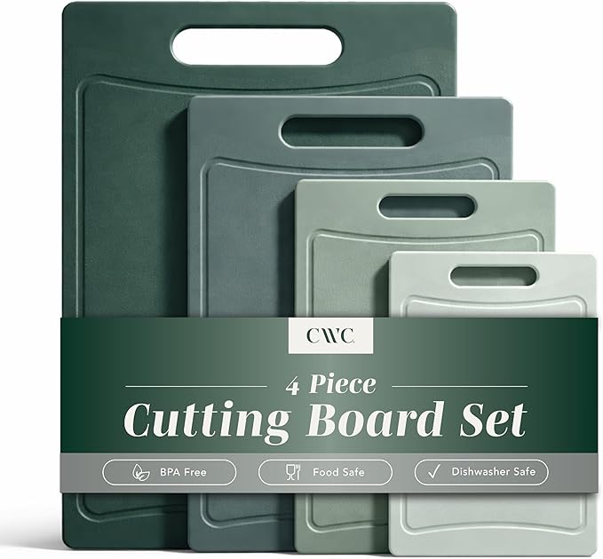 COOK WITH COLOR Non-Slip Cutting Board Set – Kitchen Essentials with Easy Grip Handle for Meat, Veggies, and Fruits, 4 Cutting Boards, Mint