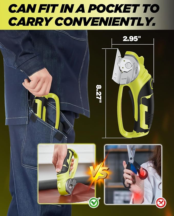 Saker Box Cutter Electric Cordless: Card board Cutter Scissors for Fabric Leather Paper Plastic - Cardboard Cutting Tool with 4V Recharged Battery - Safety Lock and LED Light for Cutting,Green