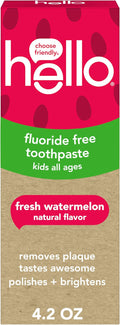 hello Kids Fluoride Free Toothpaste, Fresh Watermelon, 4.2 oz | For Kids of All Ages, Removes Plaque, Polishes and Brightens, Tastes Awesome, Vegan, Gluten Free, SLS Free