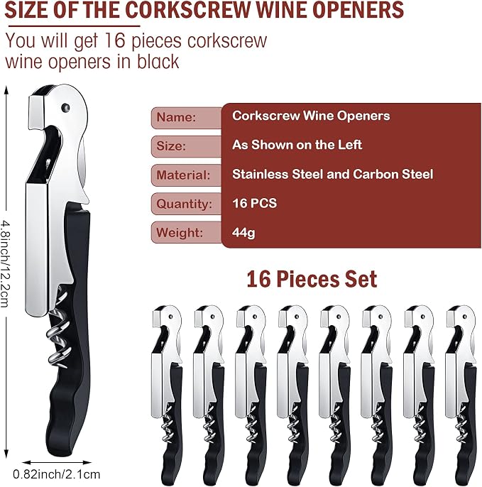 Honoson 16 Pieces Wine Keys for Severs Opener Travel Corkscrew Wine Bottle Opener Waiter Beer Bartender for Wedding Home Office Kitchen Restaurant Bar Applications (Black)