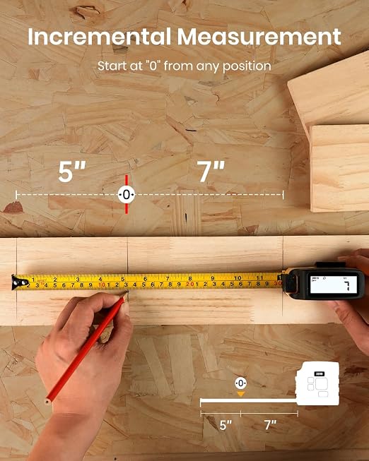 3-in-1 Digital Tape Measure with Laser, 165Ft Laser Tape Measure & 16Ft Digital Measuring Tape, 8 Metric and Imperial Units, Distance Area Volume 1/2 midpoint, Laser Measure Tool, Almighty Tools