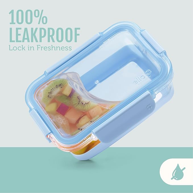 Ello Duraglass Refresh 3.4 Cup Meal Prep Containers, 10 Pc, Melon | Glass meal prep container set with silicone boots, airtight leakproof BPA-free lids, microwave, freezer & dishwasher safe