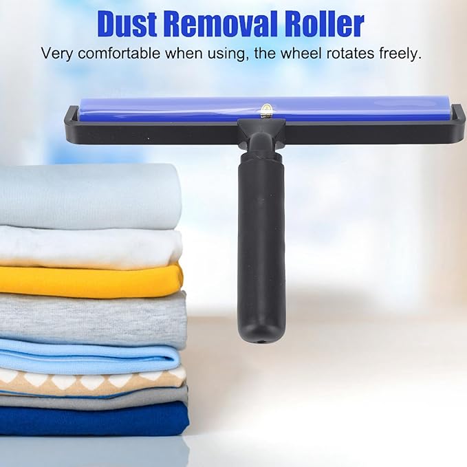 GOWENIC Static Dust Removal Roller, Sticky Blue Silicone Soft Cleaner Roller with Black Handle for Lint Pet Hair Lint Reusable Carpet Fabric (8 Inch)