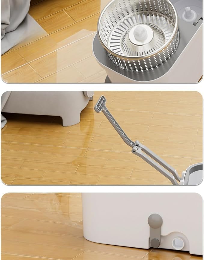 20L Spin Mop and Bucket System with Wringer, 3 Microfiber Mop Heads and 1 Heavy-Duty Scrub Brush, Stainless Steel Handle, Rolling Bucket with Drain Plug for Hardwood, Tile and Laminate Floors
