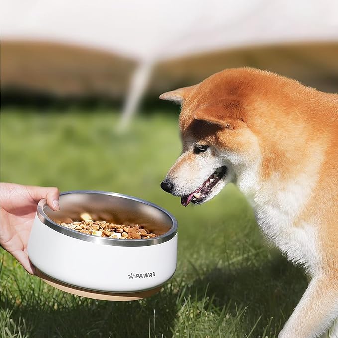 Pawaii Dog Bowl,68 oz Stainless Steel Food and Water Bowl,ID Tag,1 Pack | Double-Wall Design,Non-Slip Rubber Base,Dishwasher Safe,Smooth Open Design, Not a Slow Feeder,Easy-Rinse Interior