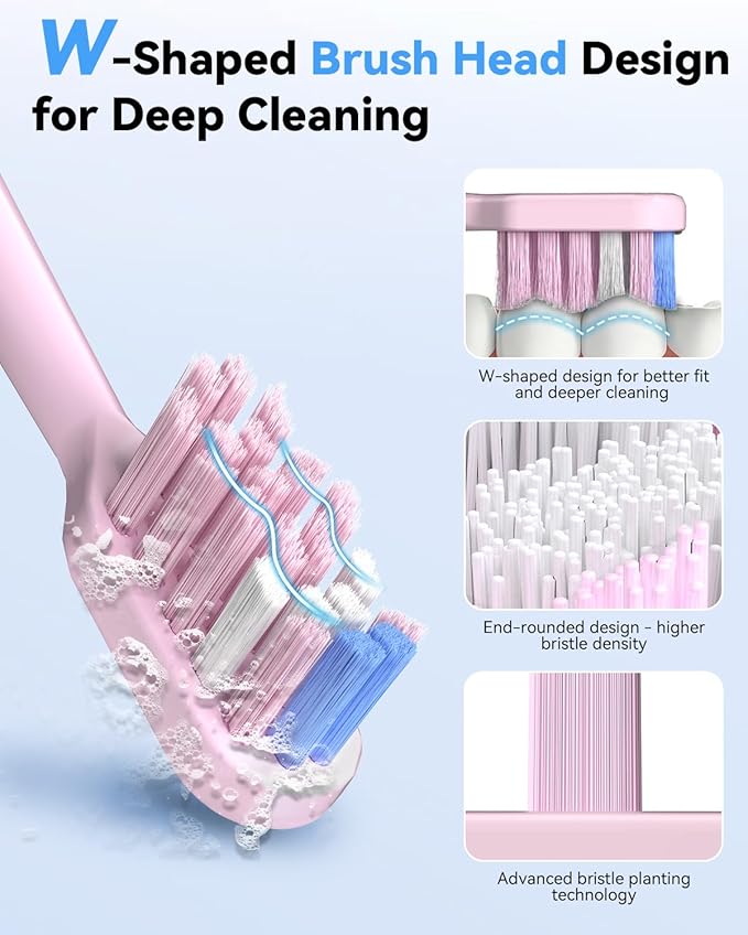 JTF Sonic Electric Toothbrush with UV Sanitizing & Drying: 5 Modes for Effective Yet Gentle Cleaning – with 6 Brush Heads, Rinse Cup, Wireless Charging Base, Rechargeable for Daily Care, Home & Travel
