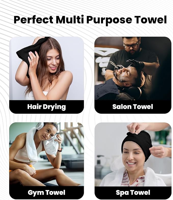 Avalon Towels Salon Towel - Black, Grey and White Hand Towels Bulk Pack of 24 - 100% Cotton Absorbent Spa, Facial & Gym Towel for Working Out - 16x27 Inches (Not Bleach Proof)