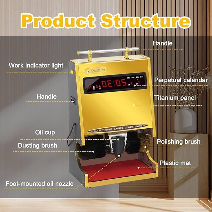 Polishing Shoes Machine,Electric Shoe Shine Machine, Automatic Shoe-Shine Machine, Shoe Polisher, Combined Spherical Brush, Household/Commercial - Electric Brush Machine Gold