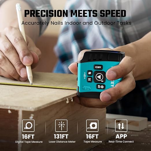 MiLESEEY DT20 Laser Tape Measure with APP, 3-in-1 Digital Measuring Tape Rechargeable, 130FT Laser Distance Meter, 16FT Digital Tape Measure Waterproof, Area/Volume/Measuring/Pythagorean Mode