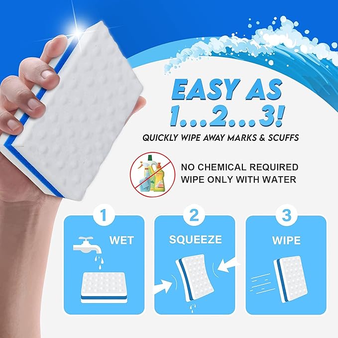 M. Neat Upgrade Melamine Sponge, 100 Pack Extra Thick More Lasting 3X Density Premium Magic Sponge Eraser, Multi Surface Power Scrubber Foam Stain and Mark Removal Cleaning Pads