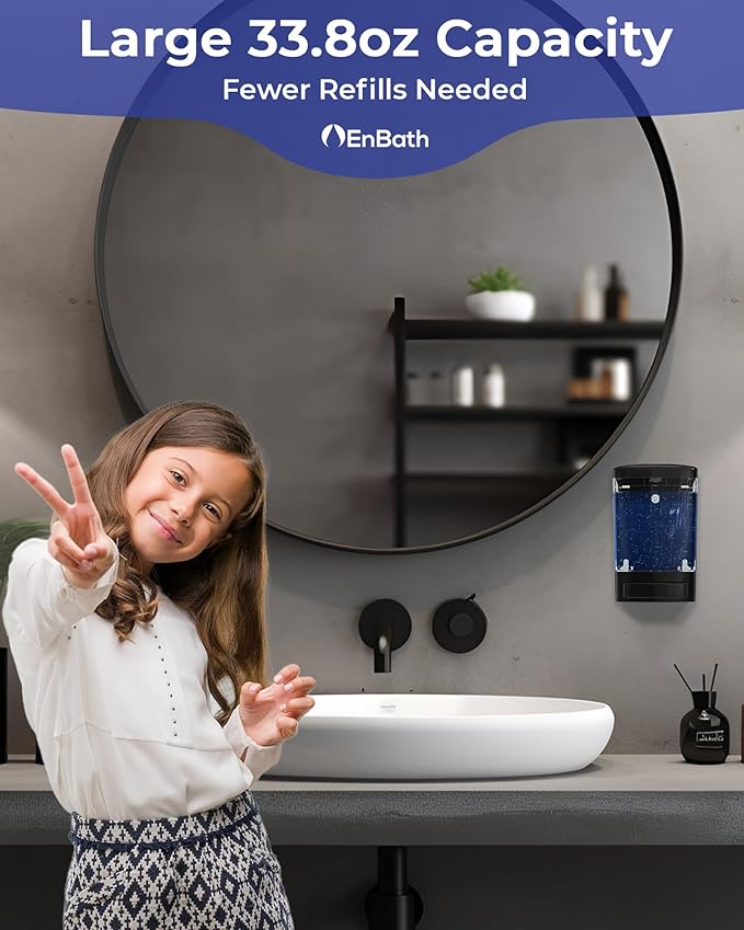 Commercial Soap Dispenser Wall Mount for Bathroom (2-Pack), Wall Mounted Hand Soap/Sanitizer Dispenser for Home or Business (Black), by EnBath