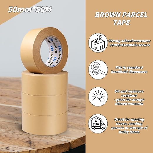 Oleitodh 12 Pack Brown Paper Packing Tape, Kraft Paper Tape Bulk 2" x 55 Yardx 7 mil Gummed Tape for Marking, Sealing Box, Masking, Shipping, Strong Adhesive Easy-to-Tear Waterproof Tape